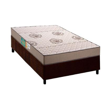 Cama Box Solteiro: Colchão Espuma D33 Polar Pérola Clean + Base Crc Suede Brown (88x188)