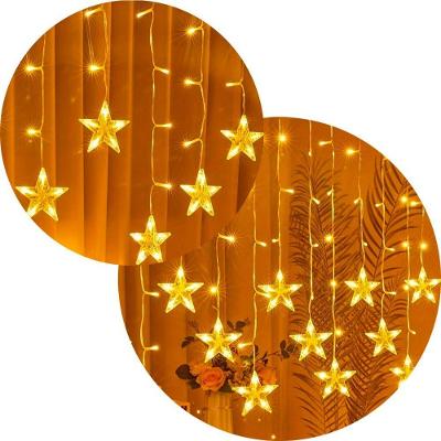 Cascata Pisca Estrelas 405 Leds Amarelo Fio Branco 10m 220v
