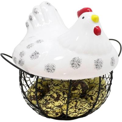 Cesto Galinha Porta Ovos Decorativo Cerâmica 18 Ovos Amarelo