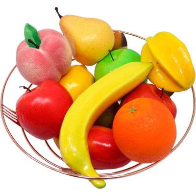 Kit Fruteira Frutas Artificial Isopor E Cesta Rose Gold Inox