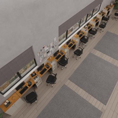 Conjunto De Escritório Smart 8 Livreiro 2 Buffet E 9 Mesas 90cm - Off White E Cedro Off White E Cedro