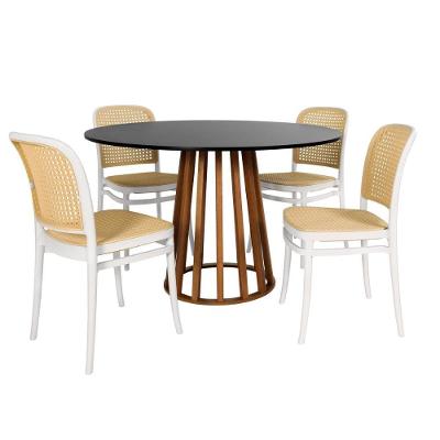 Conjunto Mesa De Jantar Redonda Talia Amadeirada Preta 120cm Com 4 Cadeiras Roma - Branco