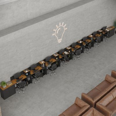 Conjunto De Escritório Smart 7 Livreiro 2 Buffet E 8 Mesas 90cm - Preto E Cedro Preto E Cedro