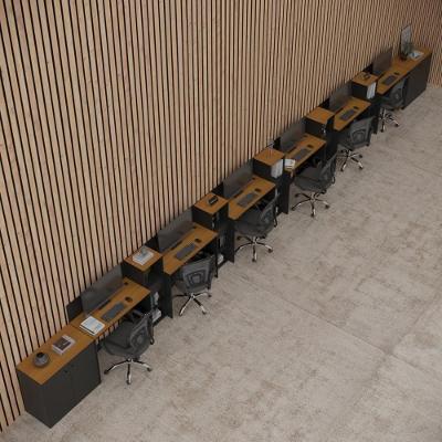Conjunto De Escritório Smart 5 Livreiro 2 Buffet E 6 Mesas 90cm - Preto E Cedro Preto E Cedro