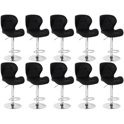 Kit 10 Banquetas Slim Estofada Giratória Com Regulagem De Altura - Preto