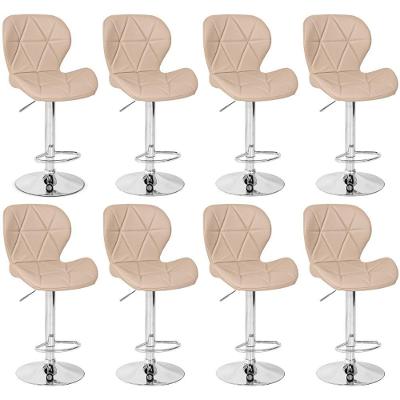 Kit 08 Banquetas Slim Estofada Giratória Com Regulagem De Altura - Nude