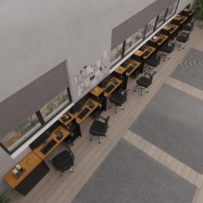 Conjunto De Escritório Smart 8 Livreiro 1 Buffet E 9 Mesas 90cm - Preto E Cedro Preto E Cedro