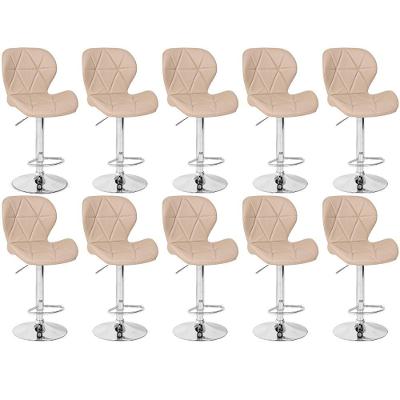Kit 10 Banquetas Slim Estofada Giratória Com Regulagem De Altura - Nude