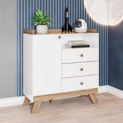 Cômoda 3 Gavetas Com Porta E Nicho Confete Branco Jequitibá Hp