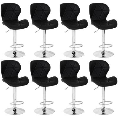 Kit 08 Banquetas Slim Estofada Giratória Com Regulagem De Altura - Preto