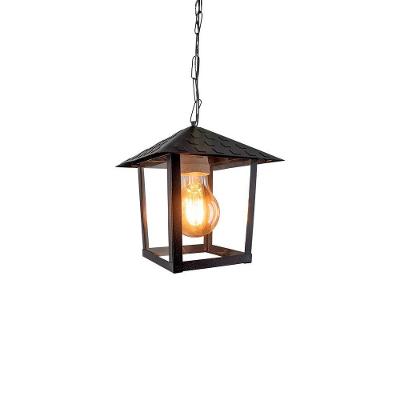 Lustre Pendente Blumenau Colonial Nina Quadrado Vidro Liso E27 Bivolt Preto Fosco