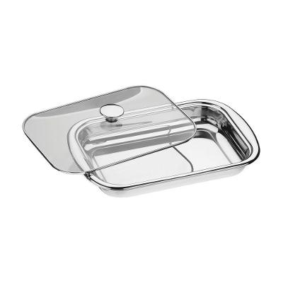 Assadeira Tramontina Cosmos Retangular 61315394 Inox Com Tampa De Vidro Inox 61315394
