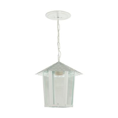 Lustre Pendente Blumenau Colonial Sextavado Vidro Liso E27 Bivolt Branco