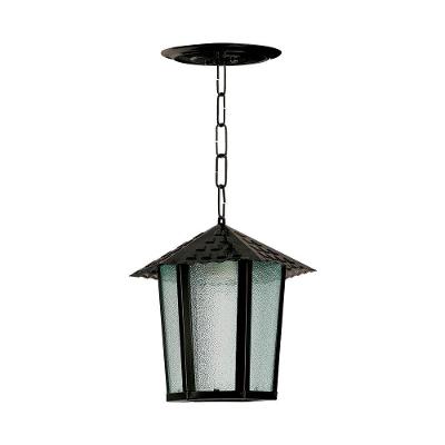 Lustre Pendente Blumenau Colonial Sextavado Vidro Pontilhado E27 Bivolt Preto Fosco