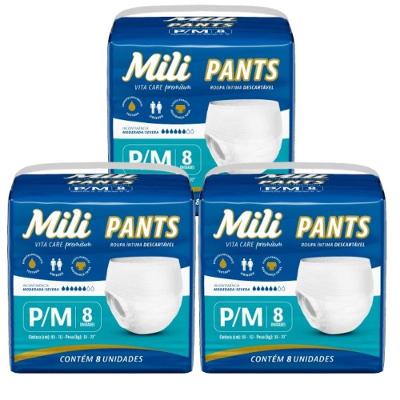 Fralda Pants Adulto Mili Vita Care Tam P/M Premium 3 Pacotes Com 8 (Total 16)