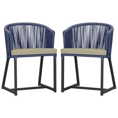 2 Cadeiras De Jantar Noronha Preta Corda Náutica E7 Trama Azul