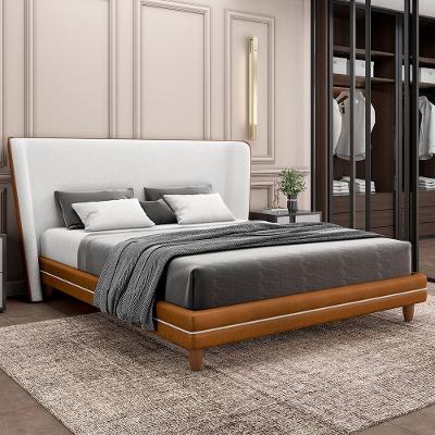 Cabeceira Casal Nilo 140cm Com Cama Pés Madeira Suném P05 Couríssimo Whisky Bouclê Cru - Lyam Decor