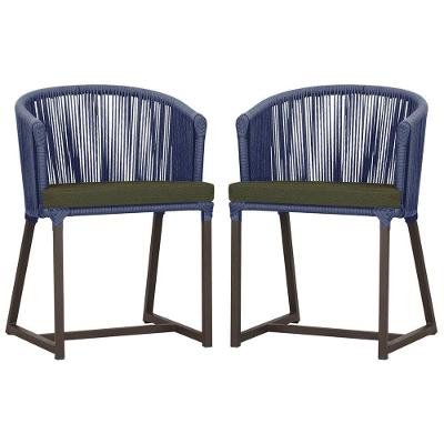 2 Cadeiras De Jantar Noronha Marrom Corda Náutica E13 Trama Azul