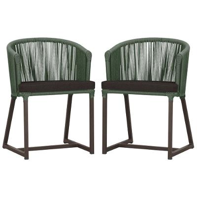 2 Cadeiras De Jantar Noronha Marrom Corda Náutica E9 Trama Verde