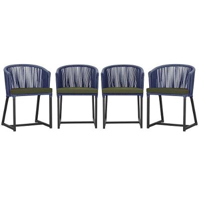4 Cadeiras De Jantar Noronha Preta Corda Náutica E13 Trama Azul