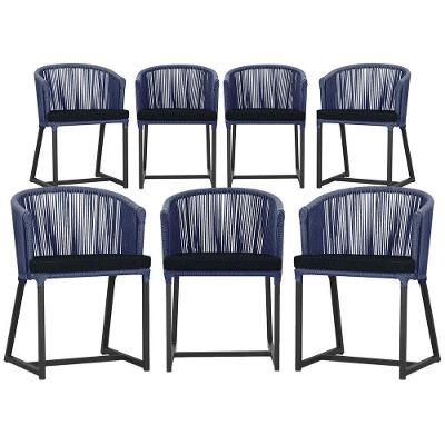 7 Cadeiras De Jantar área Noronha Preta E12 Trama Original Azul
