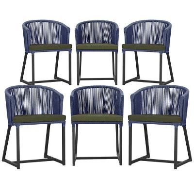6 Cadeiras De Jantar área Noronha Preta E13 Trama Original Azul
