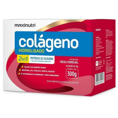 Colágeno Hidrolisado 2 Em 1 30 Sachês De 10g Sabor Frutas Vermelhas