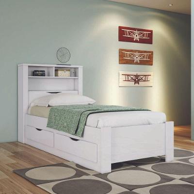 Cama Invicta Solteiro Branco Com 2 Gavetas, Baú, Tomada E Prateleiras - Santos Andirá