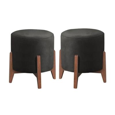 Kit 2 Puff Decorativo Para Sala Redondo Luxo Viena Corino Cor:preto