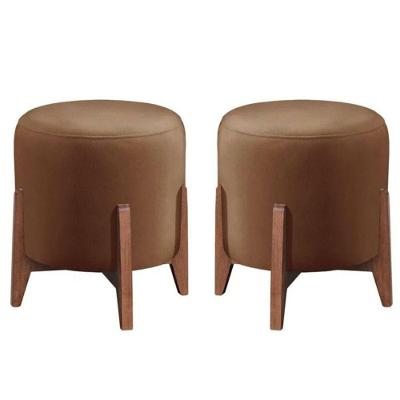 Kit 2 Puff Decorativo Para Sala Redondo Luxo Viena Suede capuccino
