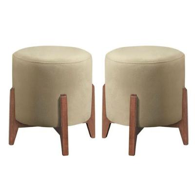 Kit 2 Puff Decorativo Para Sala Redondo Luxo Selena Suede Cor:bege