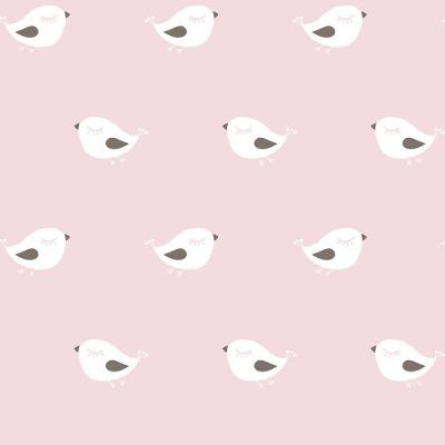 Papel De Parede Fofura Baby Pássaros Fundo Rosa Ff4007