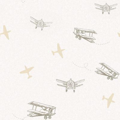 Papel De Parede Fofura Baby Avião Bege E Cinza Ff4037