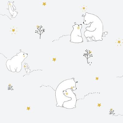 Papel De Parede Fofura Baby Ursinhos Com Fundo Cinza Ff4002