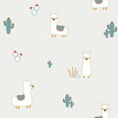 Papel De Parede Fofura Baby Lhamas Fundo Cinza Ff4027