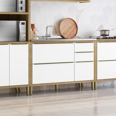 Balcão Com Pia Inox 3 Portas 2 Gavetas Paola - Aramóveis Carvalho Dakar / Branco