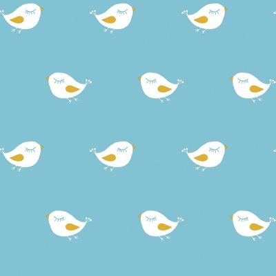 Papel De Parede Fofura Baby Pássaros Fundo Azul Ff4005