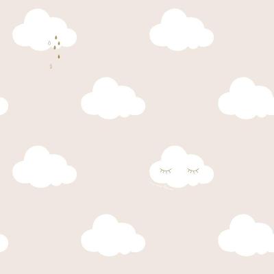 Papel De Parede Fofura Baby Nuvens Fundo Bege Ff4015