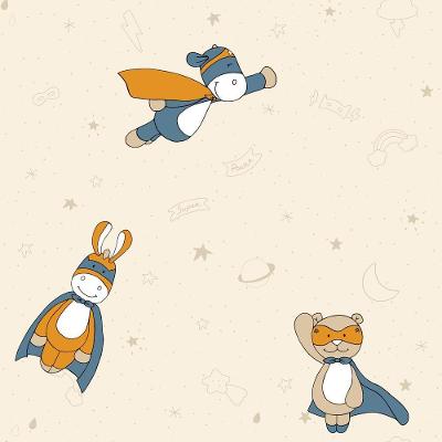 Papel De Parede Fofura Baby Ursinhos Super Heróis Bege E Azul Ff4042