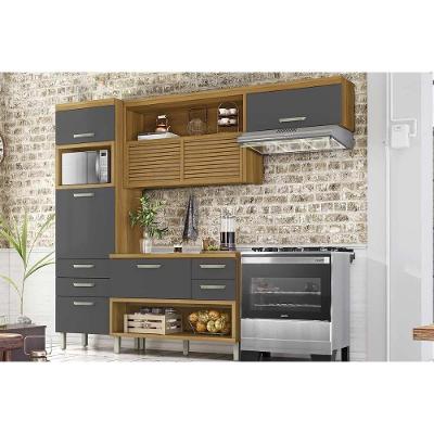 Cozinha Modulada Completa Princesa 3 Peças 1 Aéreo + Balcão + 1 Paneleiro C6p60 Freijó Grafite