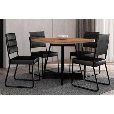 Sala De Jantar Completa átria 1593 Aço C- Tampo Madeirado 90x90cm E 4 Cadeiras 1736 Preto-nogal - Preto-preto - Carraro