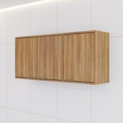 Armário Aéreo Para Cozinha 3 Portas 120cm Thalita Nogal Manchester Preto