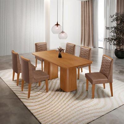 Mesa De Jantar Eloise 180cm Tampo MDF Com 6 Cadeira Moderna Tork Naturale