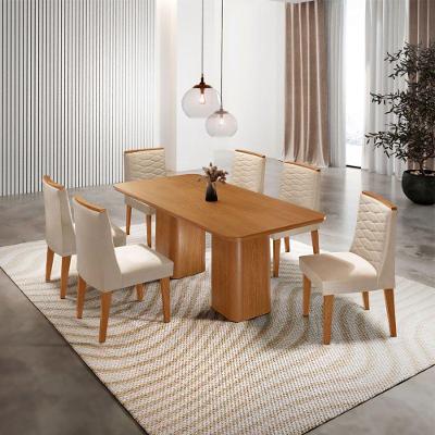 Mesa De Jantar Eloise 180cm Tampo MDF Com 6 Cadeira Moderna Veludo Creme Naturale