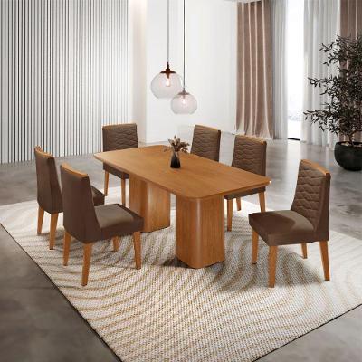 Mesa De Jantar Eloise 180cm Tampo MDF Com 6 Cadeira Moderna Veludo Marrom Naturalle