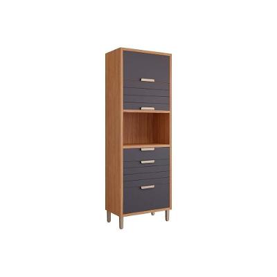 Torre Quente De Cozinha Paneleiro Eloise Com 3 Portas Basculantes Riscadas 1 Nicho Para Forno E 2 Gavetas 70 Cm Freijo-titanium - Mgm