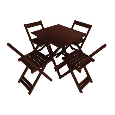 Mesa Dobrável 70x70cm Em Madeira Maciça Para Restaurantes E Lanchonetes Com 4 Cadeiras Imbuia Marrom