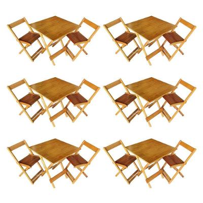 Kit 6 Conjuntos De Mesa Dobrável 70x70cm Em Madeira Maciça Para Restaurantes Com 2 Cadeiras Mel Bege