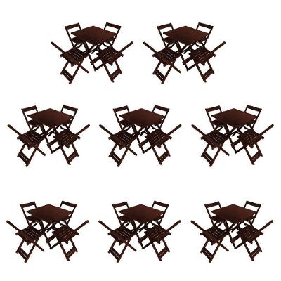 Kit 8 Conjuntos De Mesas Dobráveis 70x70 Em Madeira Maciça Para Restaurantes Com 4 Cadeiras Imbuia Marrom
