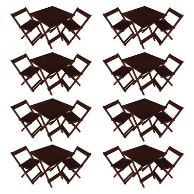 Kit 8 Conjuntos De Mesa Dobrável 70x70cm Em Madeira Maciça Para Restaurantes Com 2 Cadeiras Imbuia Marrom